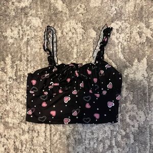 Black SHIEN crop top w/ White and Pink Hearts